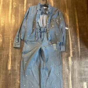 Denim set with floral embroidery